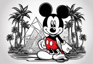 mickey mouse as assassins creed character with palm trees tattoo idea