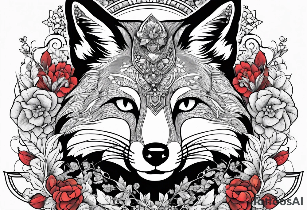 Fox with honey bee and ruby gemstone tattoo idea