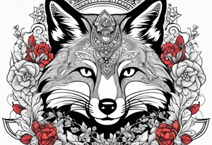 Fox with honey bee and ruby gemstone tattoo idea