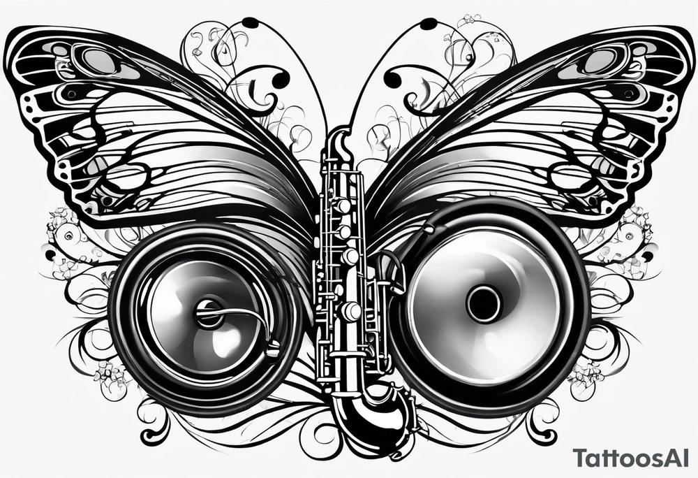 Saxophone, butterfly, rainbow, computer tattoo idea