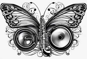 Saxophone, butterfly, rainbow, computer tattoo idea