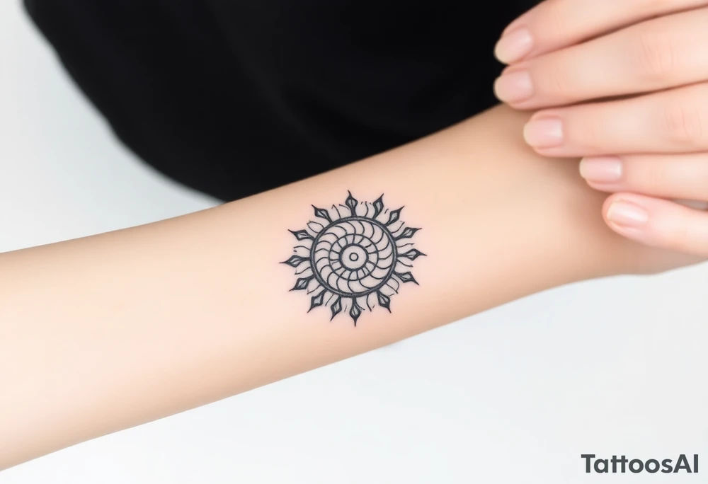 Fibonacci spiral shell sun tattoo idea