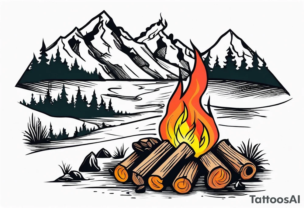 Campfire, mountains, family tattoo idea