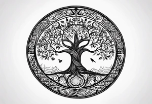 Circular tree of life with the letter D shown 3 times tattoo idea