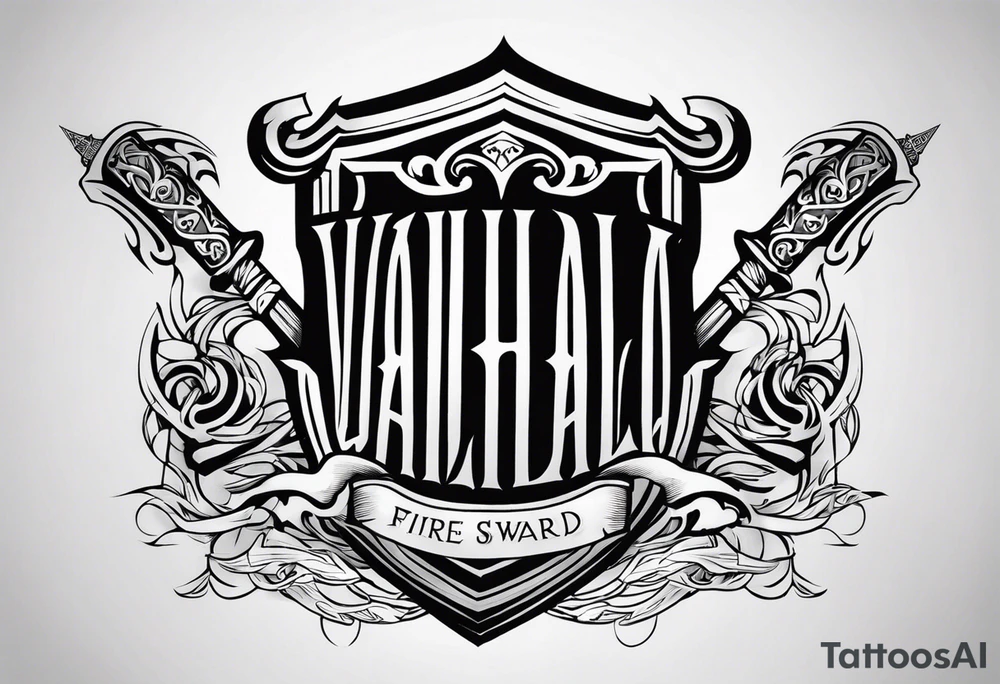 Valhalla shield fire sword tattoo idea