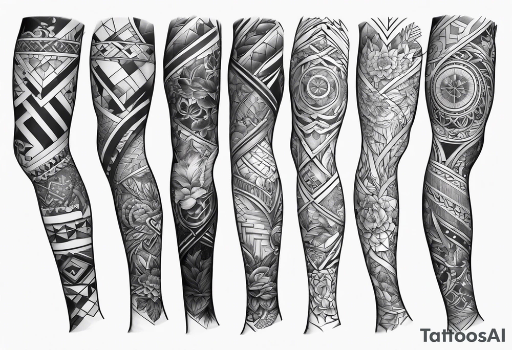 Mix match full leg sleeve male tattoo idea