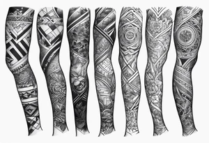 Mix match full leg sleeve male tattoo idea