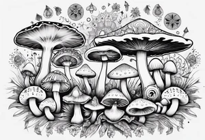 mushrooms out of book, psychedelic, mandala tattoo idea