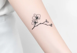 A continuous line drawing of an orchid branch, gracefully following the shape of the forearm tattoo idea