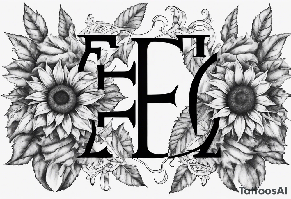 combining the letters E and H with a sunflower image tattoo idea