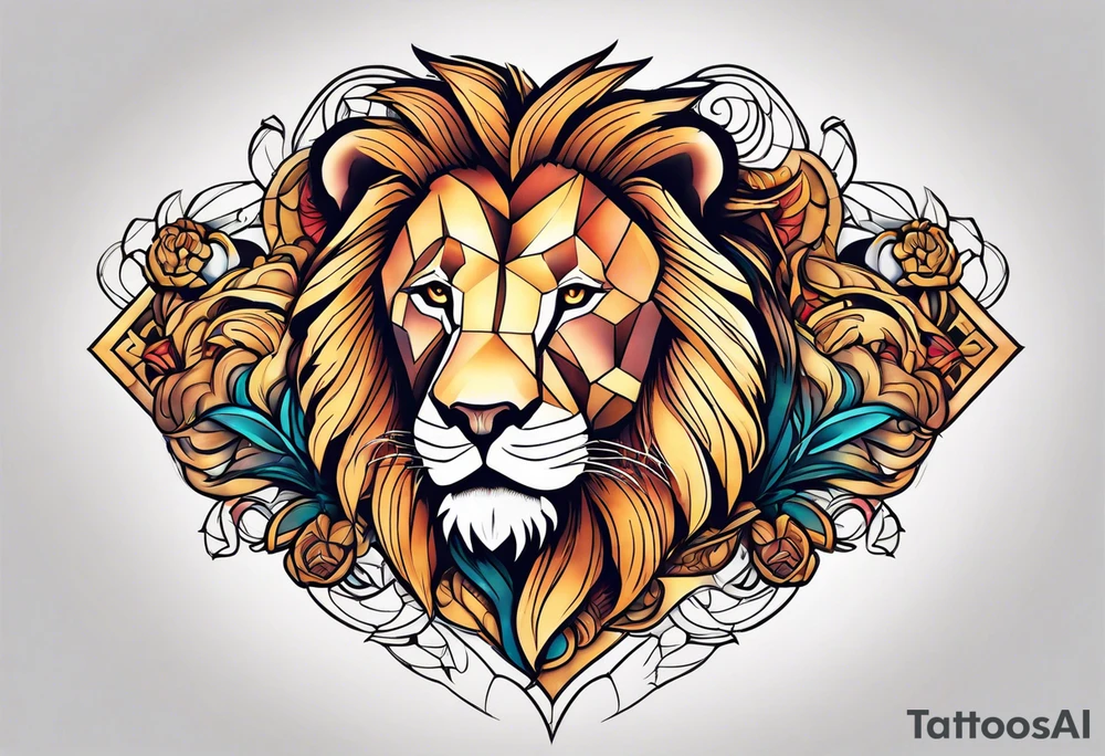 chest tattoo with lions tattoo idea