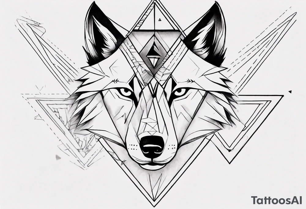 wolf head with one triangle on forehead and a triangle in the background tattoo idea wolf head with one triangle on forehead and a triangle in the background tattoo idea