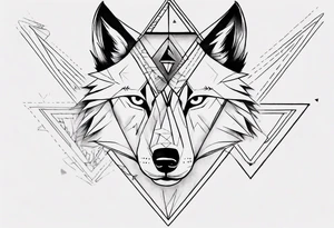 wolf head with one triangle on forehead and a triangle in the background tattoo idea
