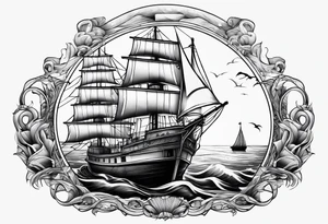 ghost marine lighthouse behind the bow of a sailboat. tattoo idea