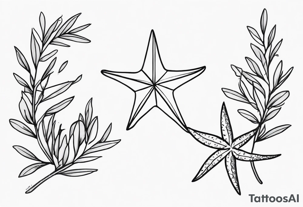 Two different star fish on top of olive branch tattoo idea Two different star fish on top of olive branch tattoo idea