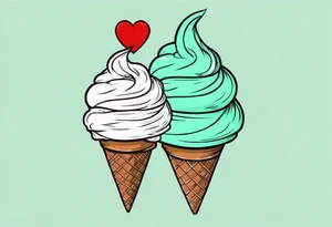 simple mint chocolate chip ice cream cone with small red heart on it somewhere. tattoo idea