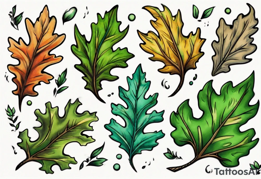an oak leaf in the spring done Neo traditional tattoo idea