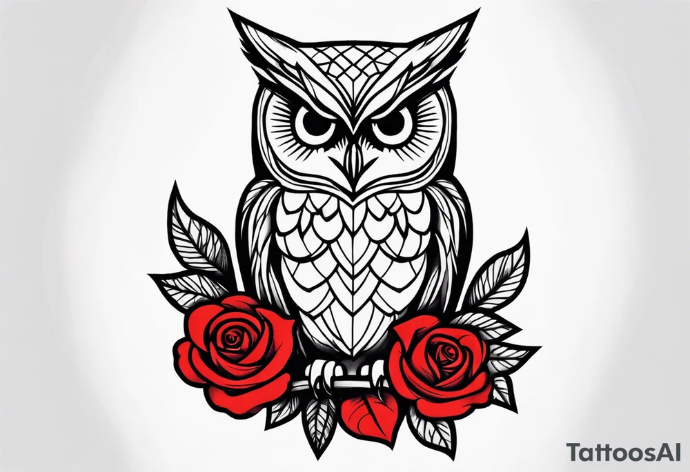 Owl with red roses fore arm tattoo idea