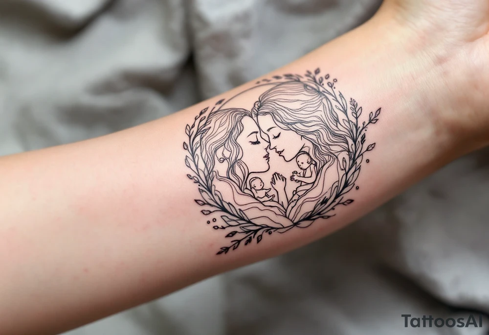 Family drawn in white ink over a soft gray moon, symbolizing everlasting connection. tattoo idea