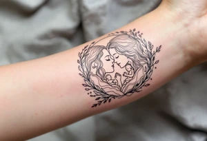 Family drawn in white ink over a soft gray moon, symbolizing everlasting connection. tattoo idea