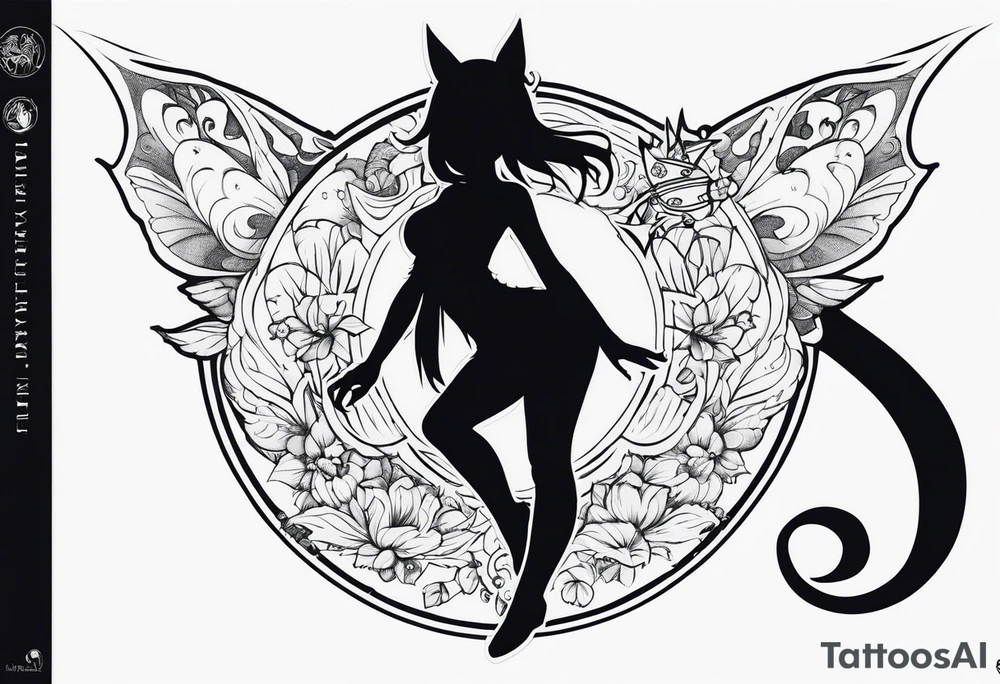 A fairy with a tail that is the fairy in the Fairy Tail anime guild logo tattoo idea
