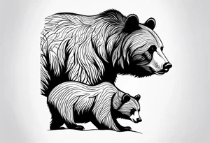 mother bear and cub simple inside oval tattoo idea
