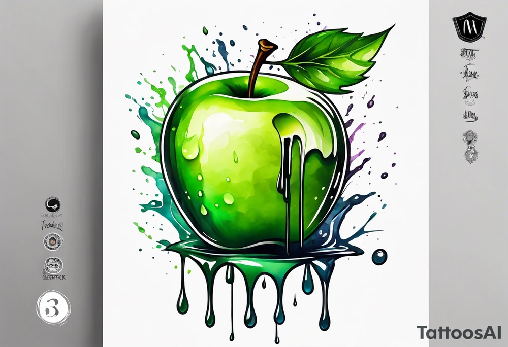 Dripping green apple tattoo idea