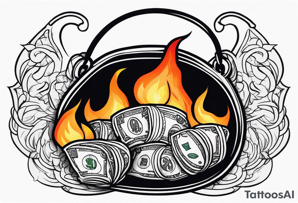 money bags on fire tattoo idea