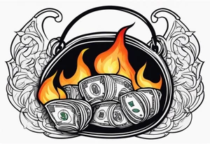 money bags on fire tattoo idea