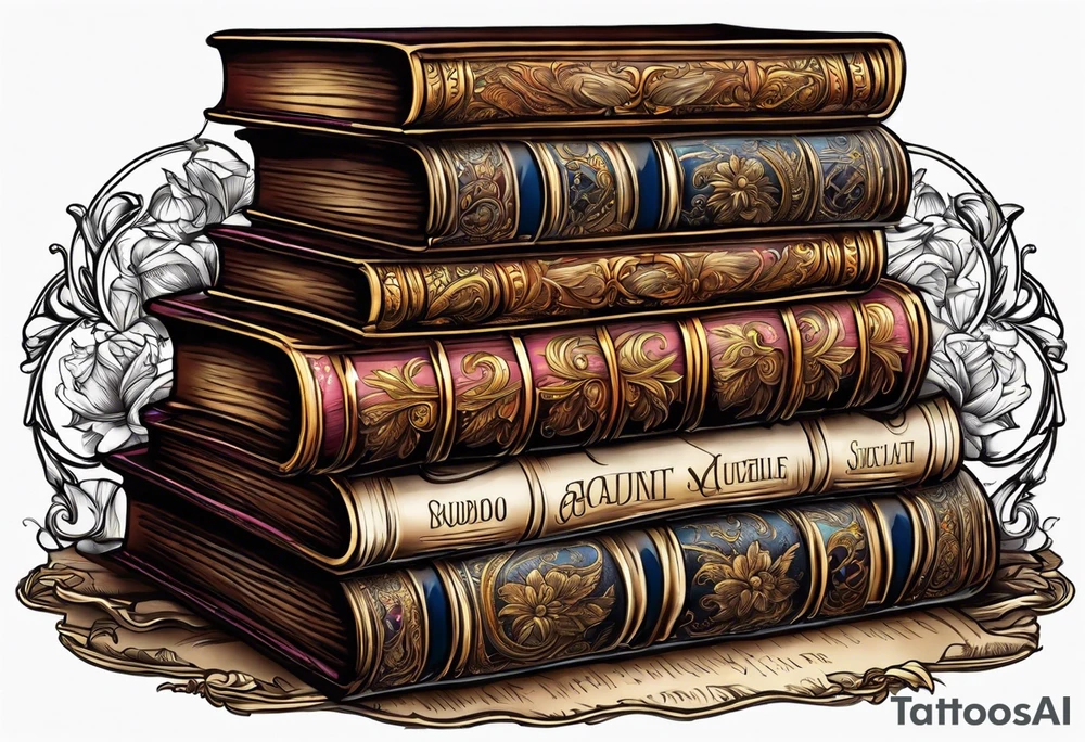 Victorian book stacks tattoo idea