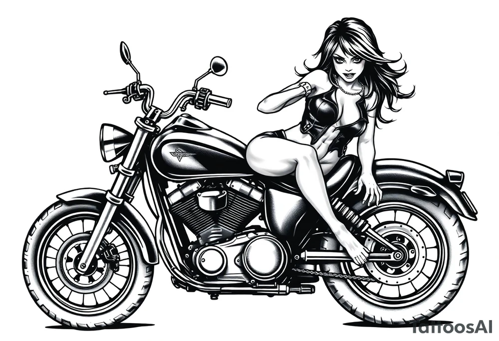 naked girl on motorcycle, slut, angry, leather tattoo idea