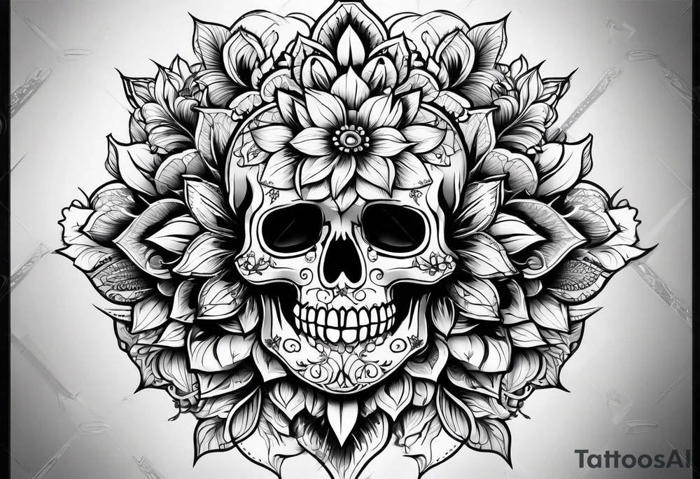Skull flower mandela tattoo idea
