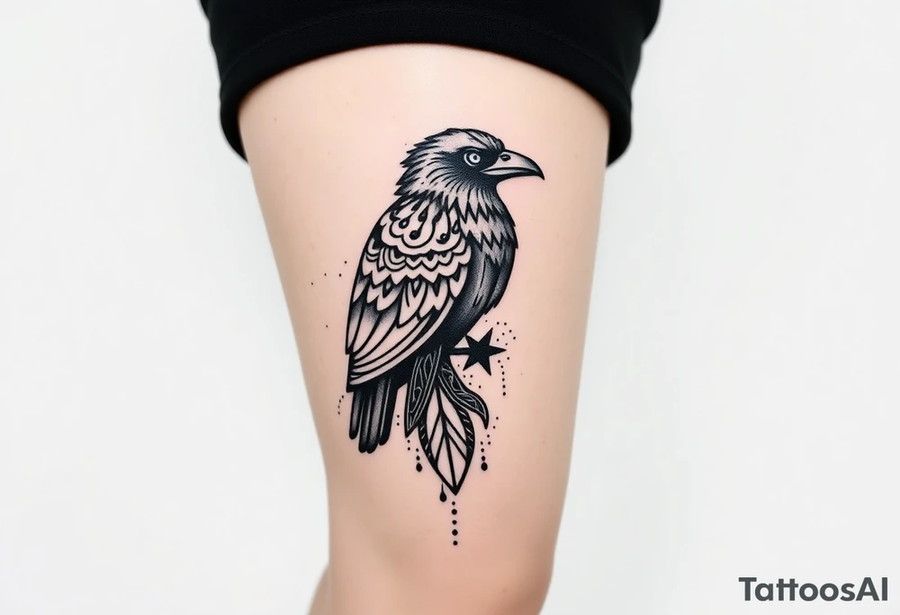 Nordic ornamental raven leg sleeve tattoo idea