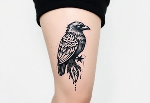 Nordic ornamental raven leg sleeve tattoo idea
