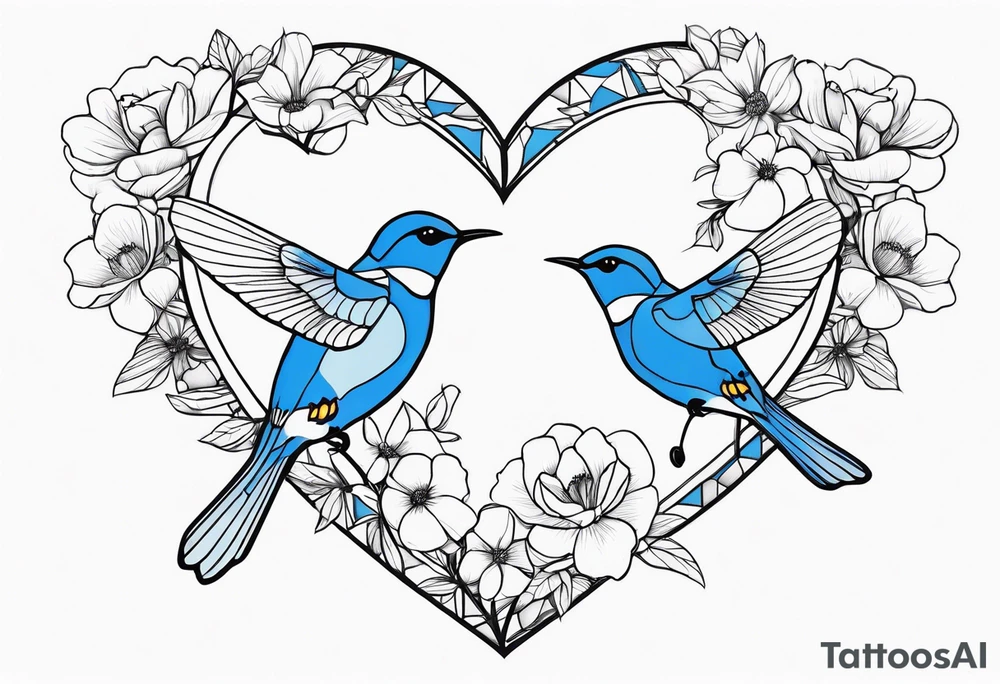 flowers bluebird bees heart shapes wrapped around a spine tattoo idea