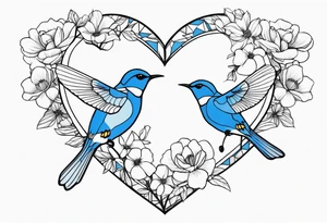 flowers bluebird bees heart shapes wrapped around a spine tattoo idea