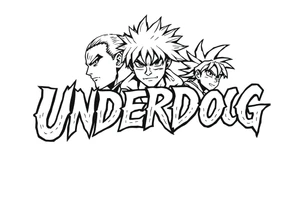 the word underdog in a with 3 anime characters Hajime no Ippo and Naruto and son Goku tattoo idea