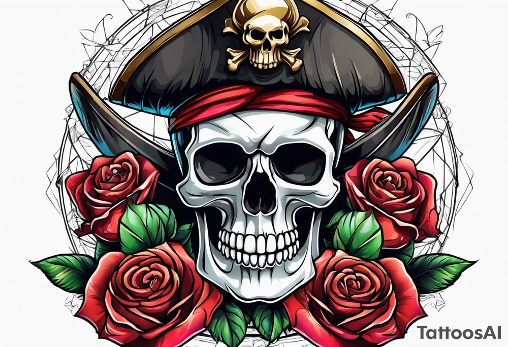 pirate skull with rose tattoo idea