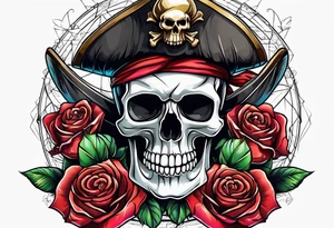 pirate skull with rose tattoo idea