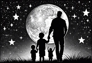 1 mom 1 dad  and 1 little kid walking looking the stars tattoo idea