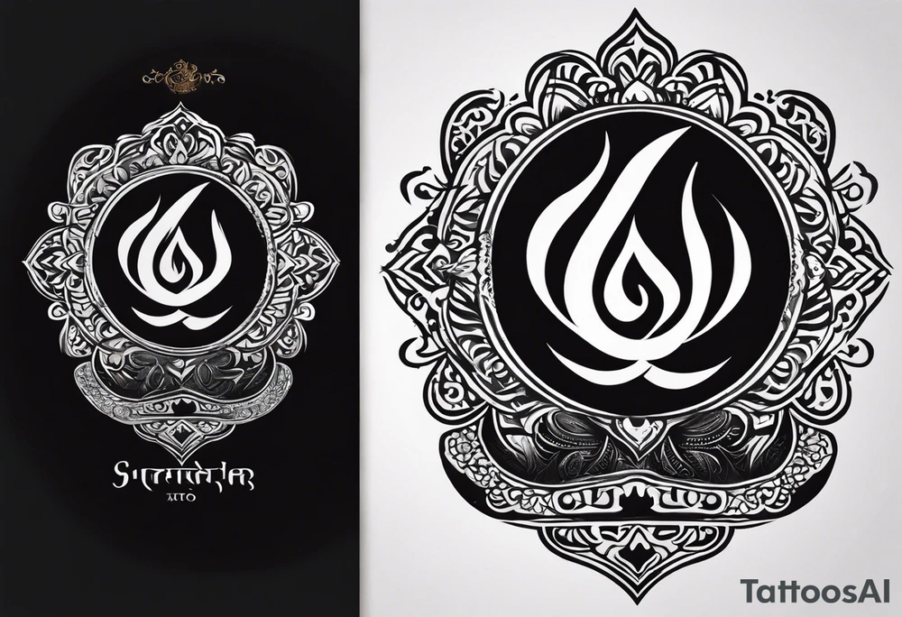 Tattoo ਨਿਰਭਉ ਨਿਰਵੈਰ written in Gurmukhi written text. Add fire and heart to symbolize strength and love tattoo idea