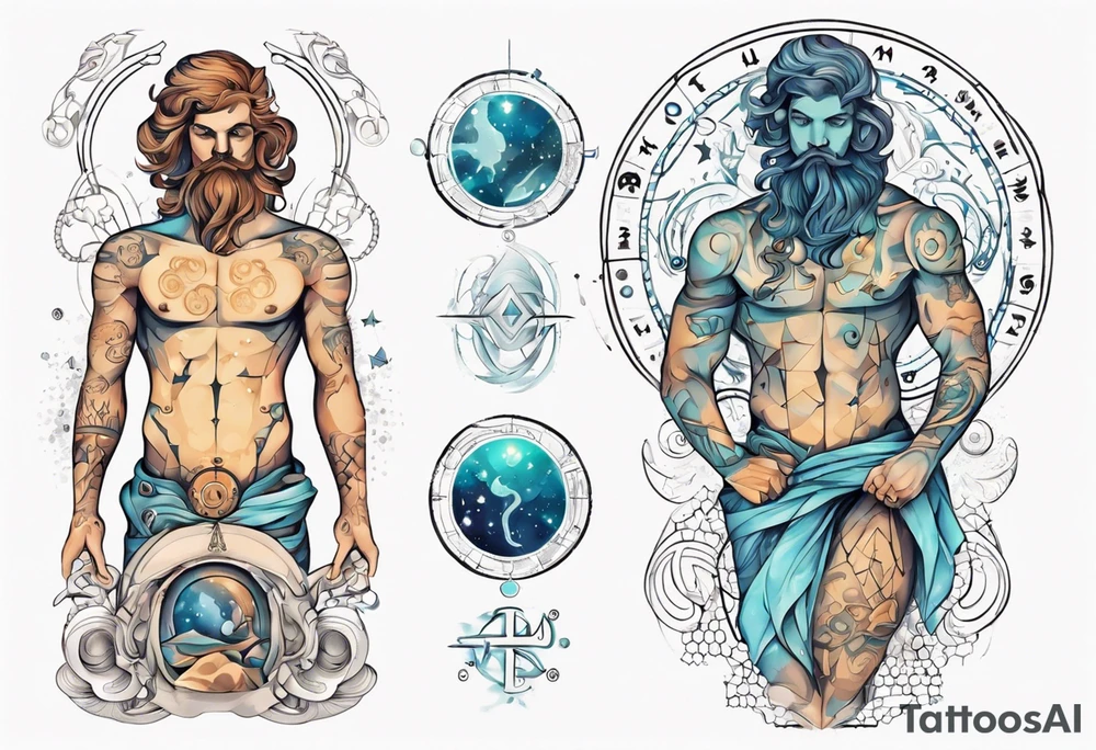 The Zodiac sign Aquarius in Human male form, mystic and spiritual. tattoo idea