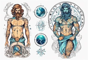 The Zodiac sign Aquarius in Human male form, mystic and spiritual. tattoo idea