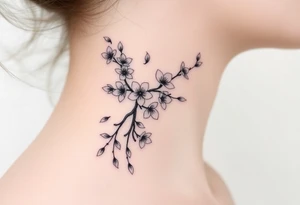 delicate cherry blossoms swirling in spring breeze with petals tattoo idea