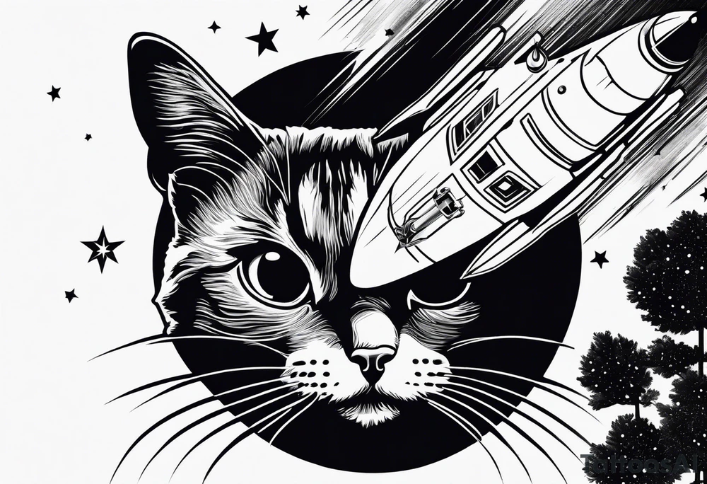 space, nature, rocket, cat tattoo idea