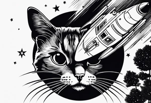space, nature, rocket, cat tattoo idea