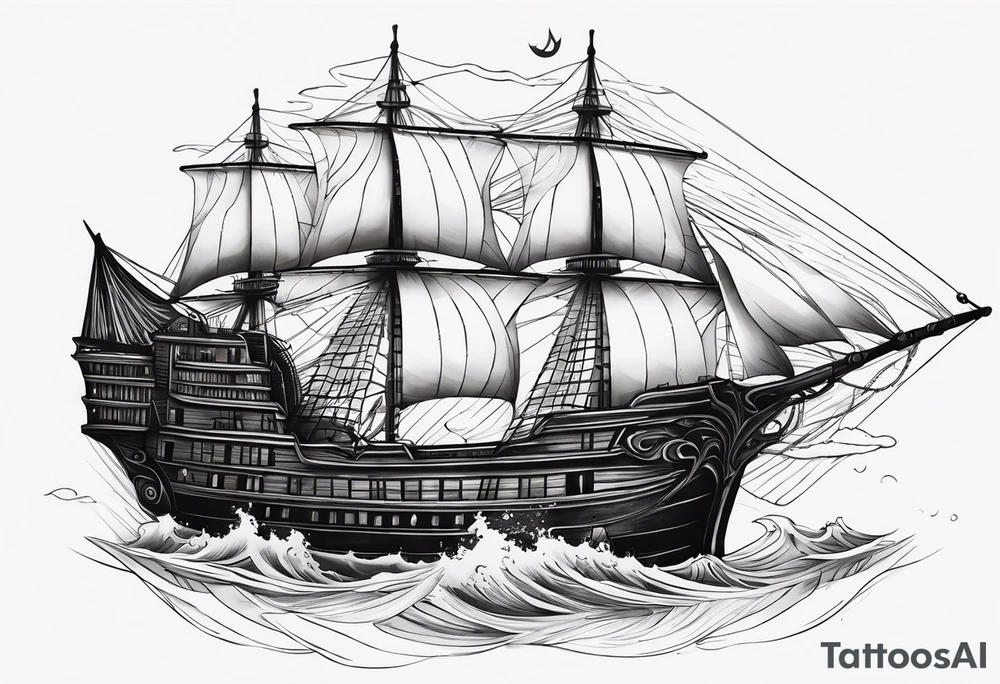 huge dark wooden ship facing left tattoo idea