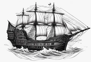 huge dark wooden ship facing left tattoo idea