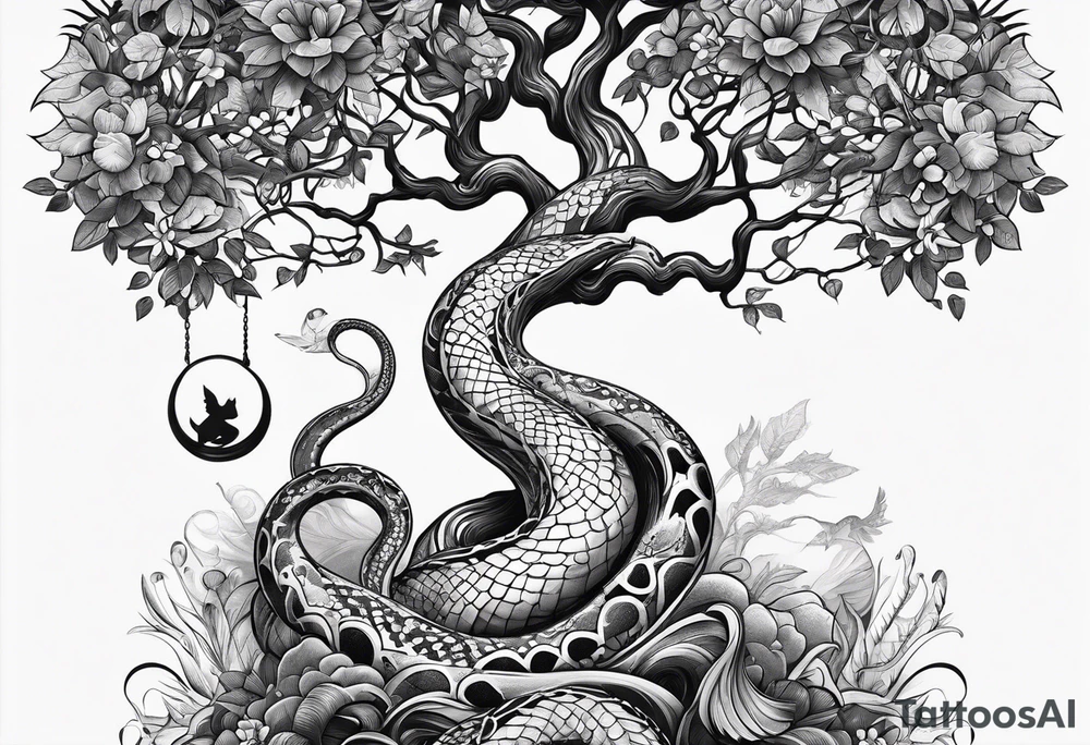 ARBRE DE VIE QUI SE TRANFORME EN SERPENT DANS LE STYLE DISNEY tattoo idea