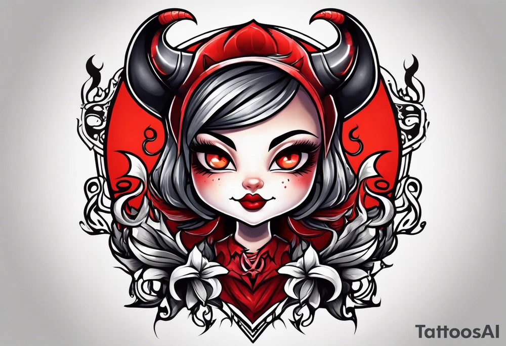 Simple devil cartoon character and girl devil tattoo idea
